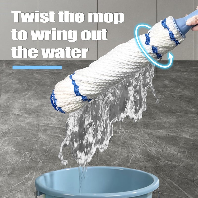 NEWE Self Wringing Twist Mop for Floor Cleaning, Upgraded 18-inch Wide Microfiber Mops, 55 Inches Long Handle Wet Dry Kitchen Easy Squeeze String Mop for Wood, Hardwood, Tile, Marble (Blue) - Image 3